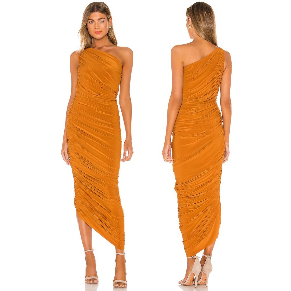 NEW Norma Kamali Diana Gown in Bronze Orange Large L Silk Satin Midi Maxi Dress